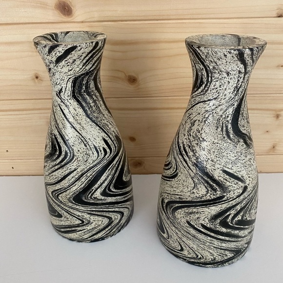 Mango Tree Wood White & Black Stain Bottled Shaped Decorative Flower Vase - 2PC - Picture 1 of 11